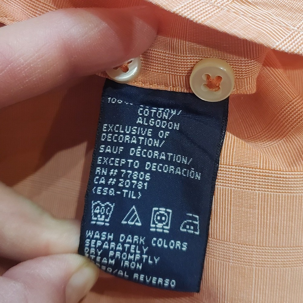VTG Tommy Hilfiger Shirt Mens M Orange Salmon 80s 2-Ply Cotton Oxford Preppy - Picture 11 of 13